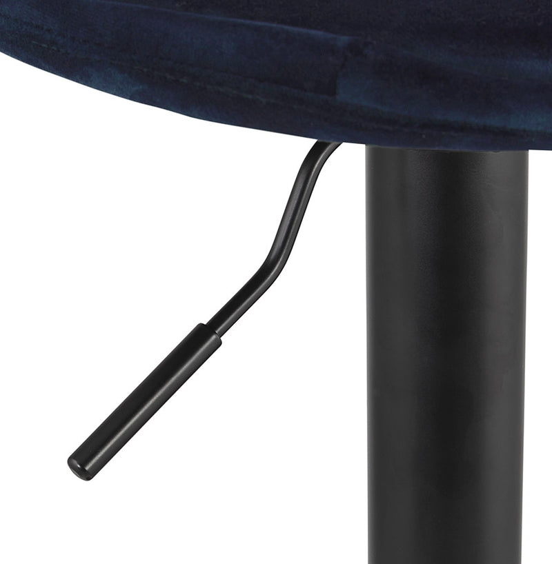 Verstelbare kruk 'FINLEY' van blauw velours met zwarte metalen poot - Majorr