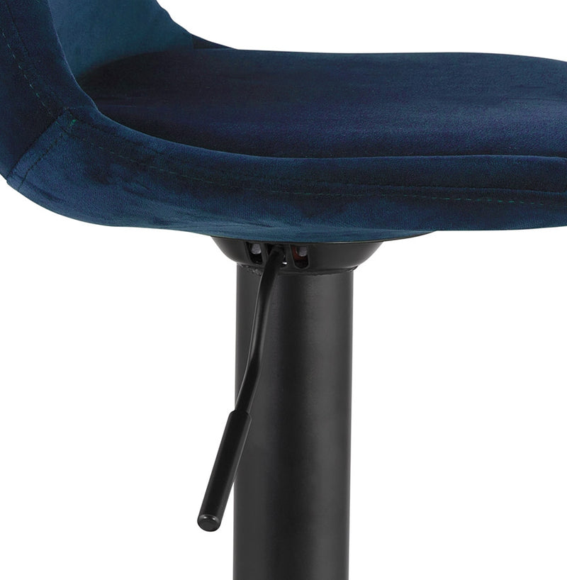 Verstelbare kruk 'FINLEY' van blauw velours met zwarte metalen poot - Majorr