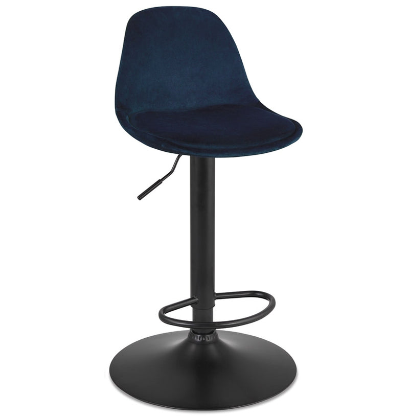 Verstelbare kruk 'FINLEY' van blauw velours met zwarte metalen poot - Majorr