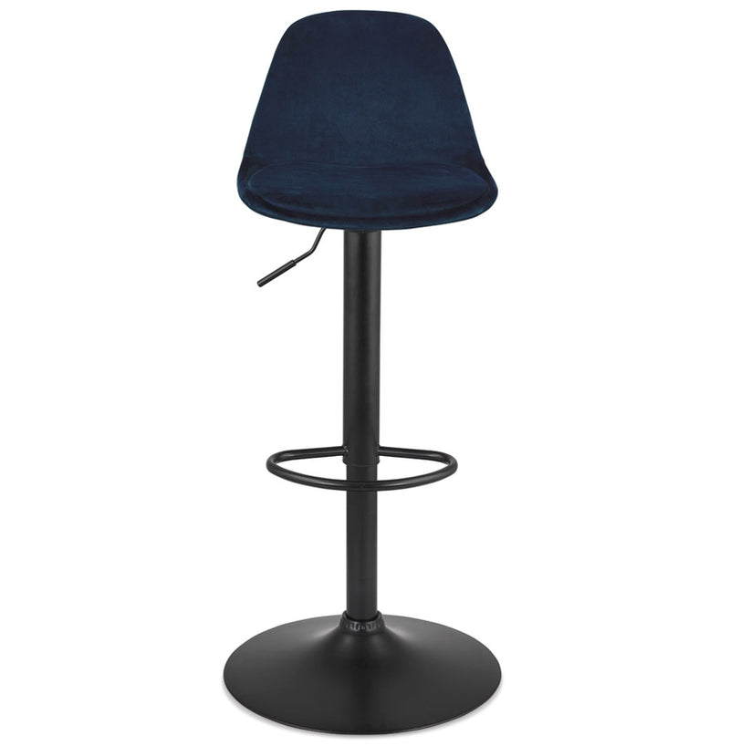 Verstelbare kruk 'FINLEY' van blauw velours met zwarte metalen poot - Majorr