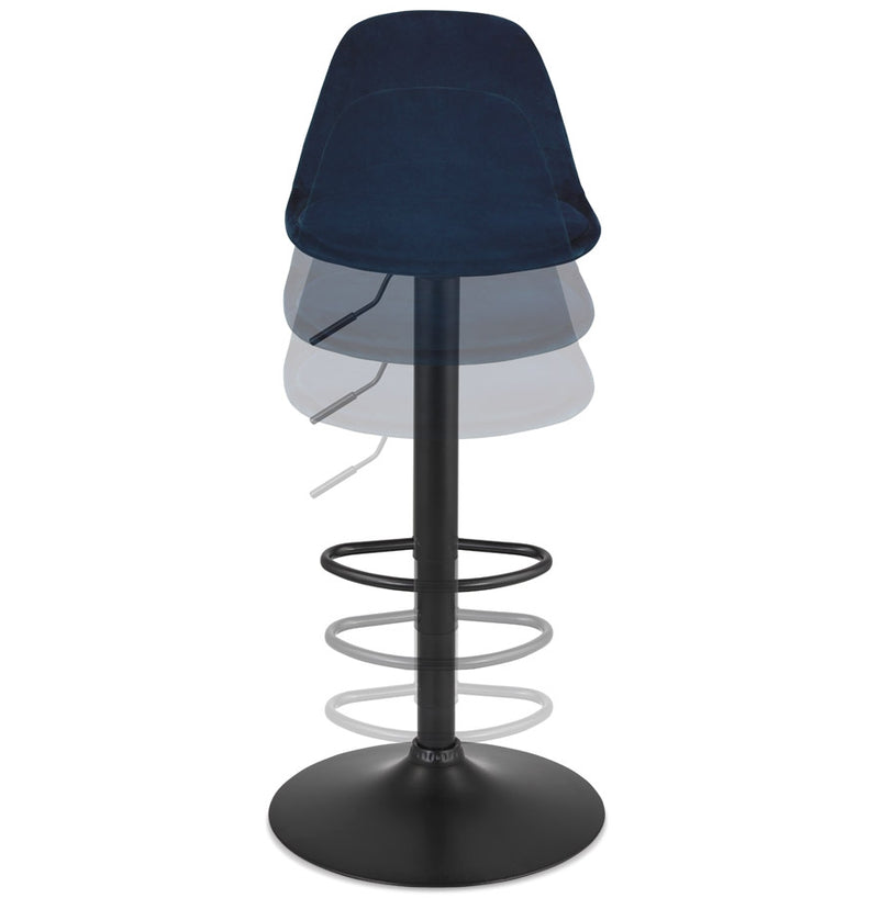 Verstelbare kruk 'FINLEY' van blauw velours met zwarte metalen poot - Majorr