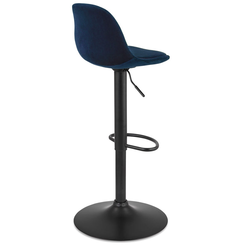 Verstelbare kruk 'FINLEY' van blauw velours met zwarte metalen poot - Majorr
