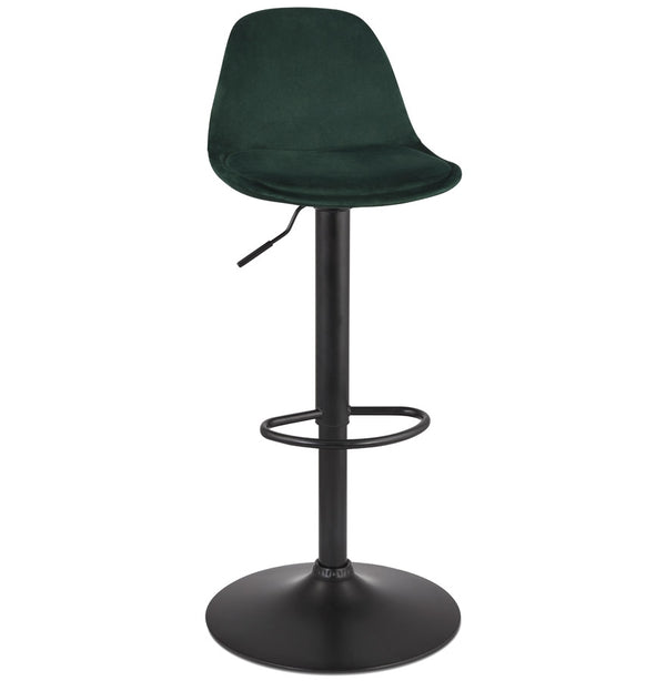 Tabouret réglable 'FINLEY' en velours vert avec pied en métal noir