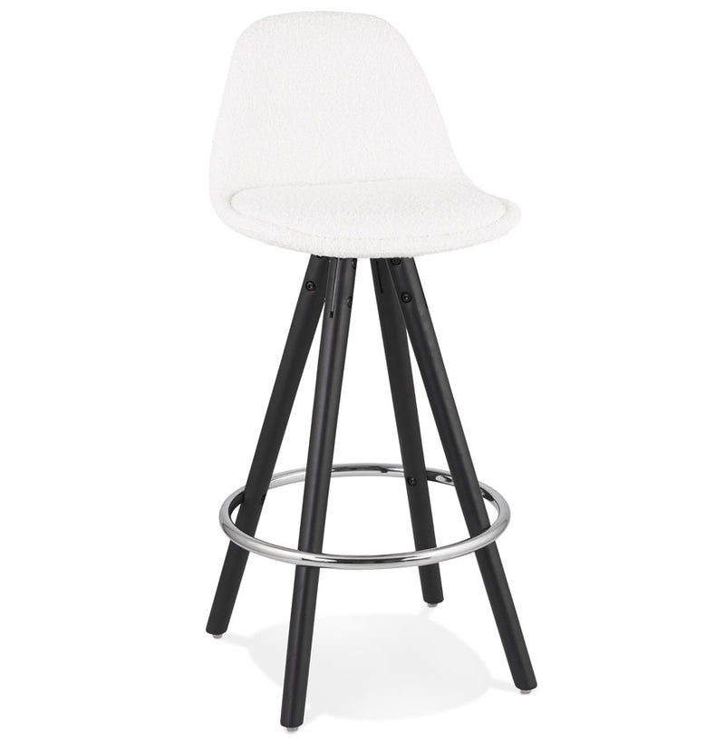 Halfhoge kruk 'FLORENCE MINI' van witte badstof met 4 zwarte houten poten - Majorr