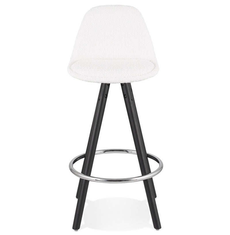 Halfhoge kruk 'FLORENCE MINI' van witte badstof met 4 zwarte houten poten - Majorr