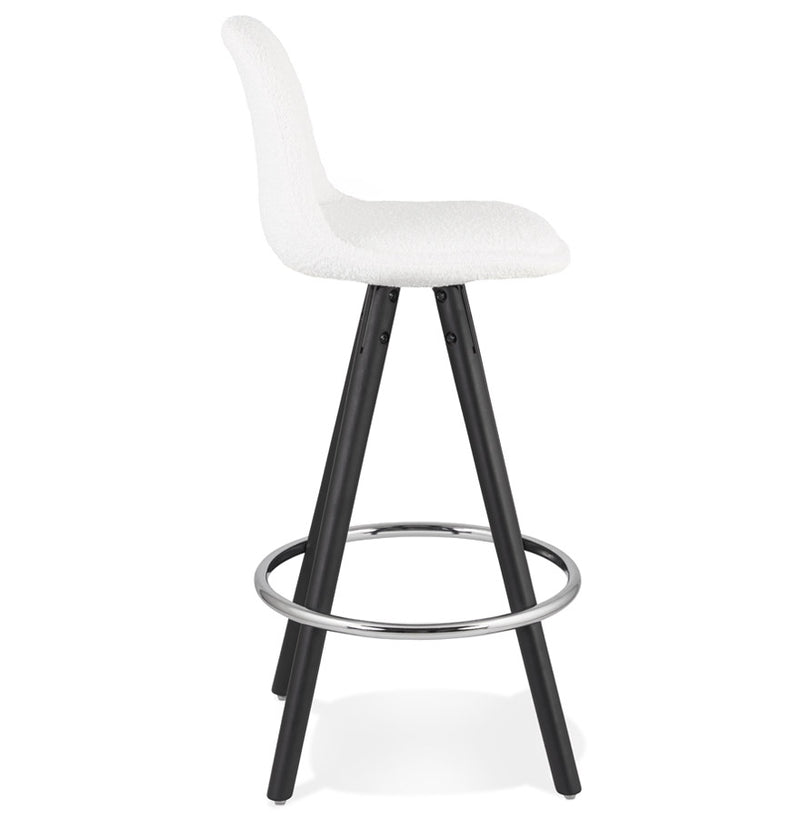 Halfhoge kruk 'FLORENCE MINI' van witte badstof met 4 zwarte houten poten - Majorr