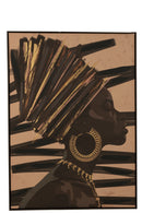 Frame African Woman Stripes Wood/Canvas Brown/Black - Majorr