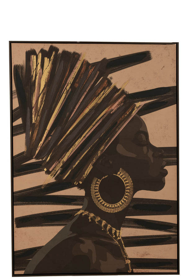 Frame African Woman Stripes Wood/Canvas Brown/Black - Majorr