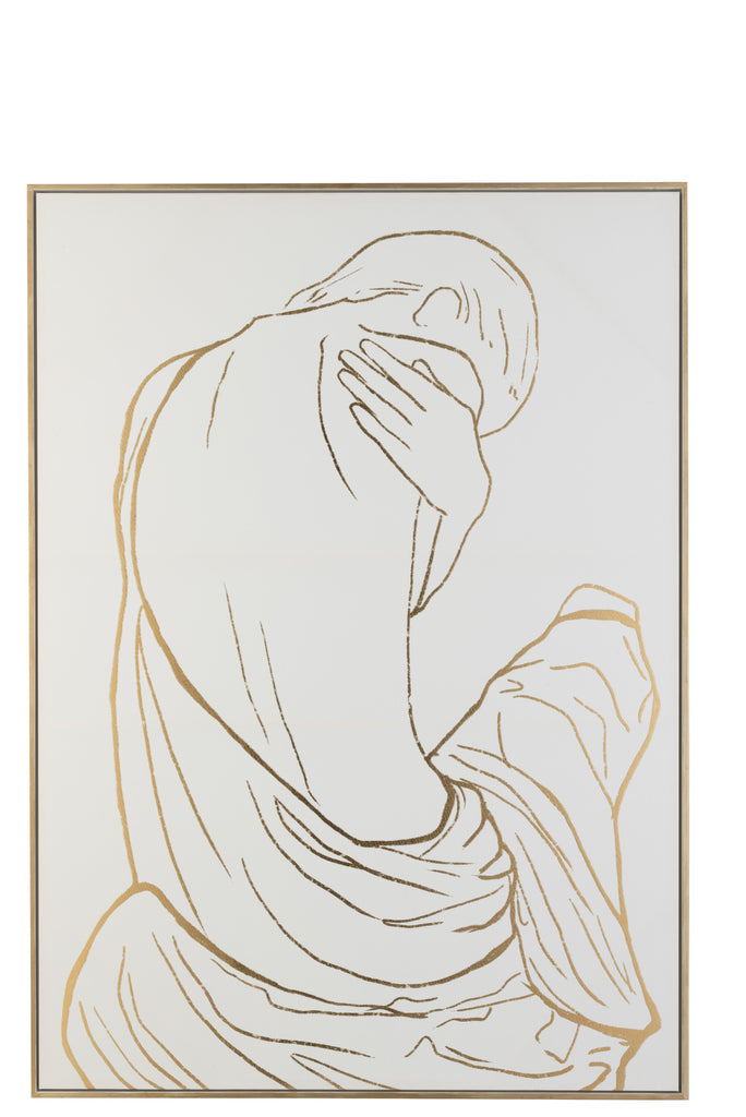 Frame Line Drawing Woman With Sheet Mdf/Glass White/Gold - Majorr