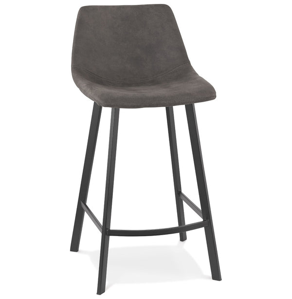 Halfhoge barkruk 'FUJI MINI' van donkergrijze microvezel met zwarte metalen onderstel - Majorr
