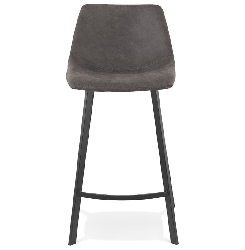 Halfhoge barkruk 'FUJI MINI' van donkergrijze microvezel met zwarte metalen onderstel - Majorr