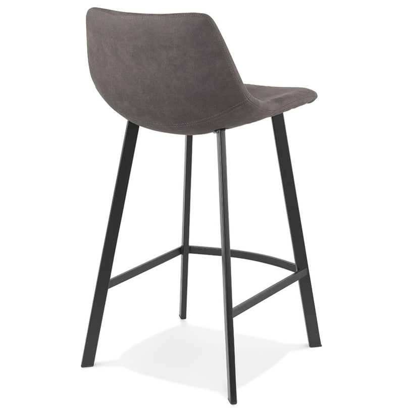 Halfhoge barkruk 'FUJI MINI' van donkergrijze microvezel met zwarte metalen onderstel - Majorr
