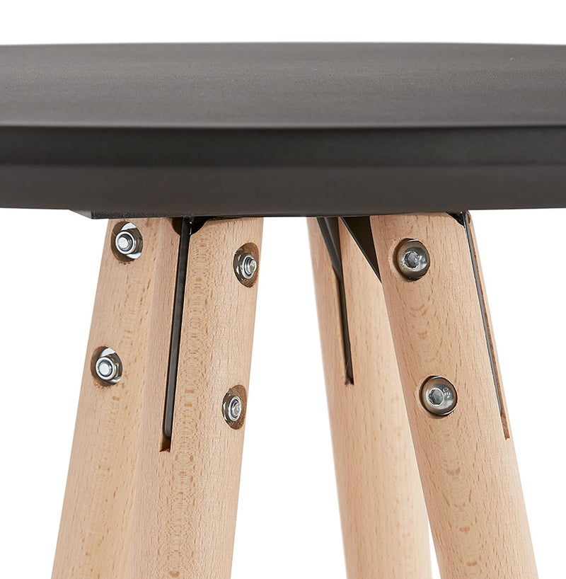 Hoge tafel / Ronde statafel 'GALA' in zwart hout en onderstel in natuurlijke afwerking - Majorr