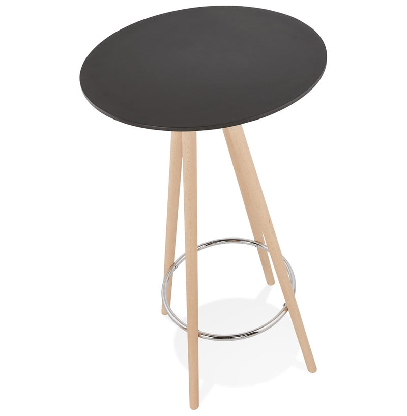 Hoge tafel / Ronde statafel 'GALA' in zwart hout en onderstel in natuurlijke afwerking - Majorr