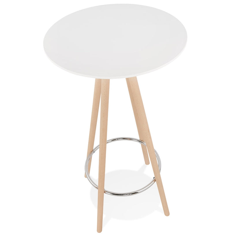 Hoge tafel / Ronde statafel 'GALA' in wit hout en onderstel in natuurlijke afwerking - Majorr