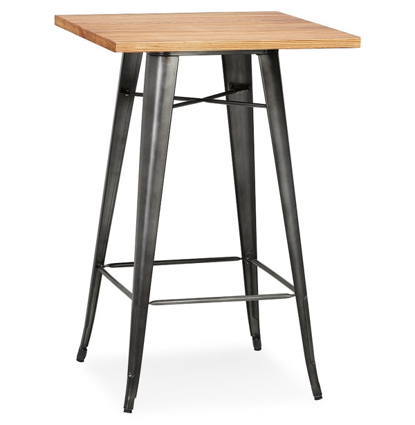 Industriële hoge tafel 'GRAMY' van donker hout met grijze metalen poten - 70x70 cm - Majorr