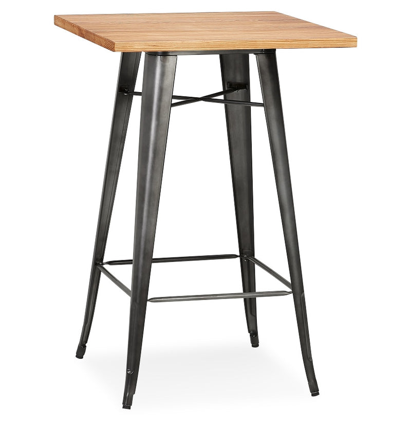 Industriële hoge tafel 'GRAMY' van donker hout met grijze metalen poten - 70x70 cm - Majorr