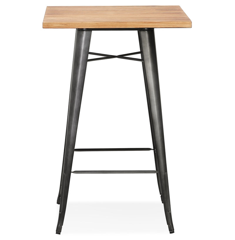 Industriële hoge tafel 'GRAMY' van donker hout met grijze metalen poten - 70x70 cm - Majorr