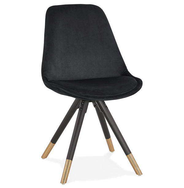 Design stoel 'HAMILTON' in zwart fluweel en poten in zwart hout - Majorr