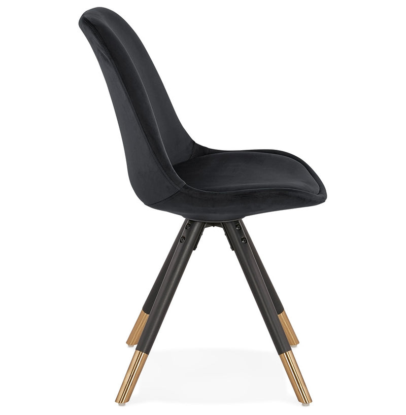 Design stoel 'HAMILTON' in zwart fluweel en poten in zwart hout - Majorr