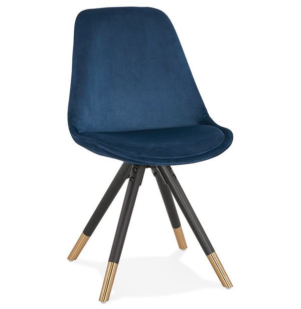 Design stoel 'HAMILTON' in blauw fluweel en poten in zwart hout - Majorr