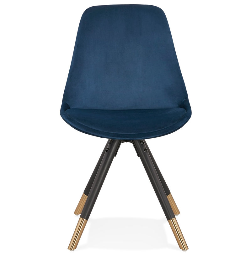Design stoel 'HAMILTON' in blauw fluweel en poten in zwart hout - Majorr