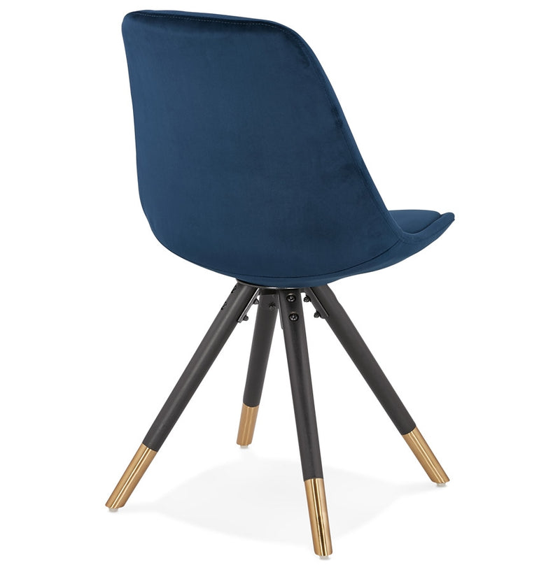 Design stoel 'HAMILTON' in blauw fluweel en poten in zwart hout - Majorr