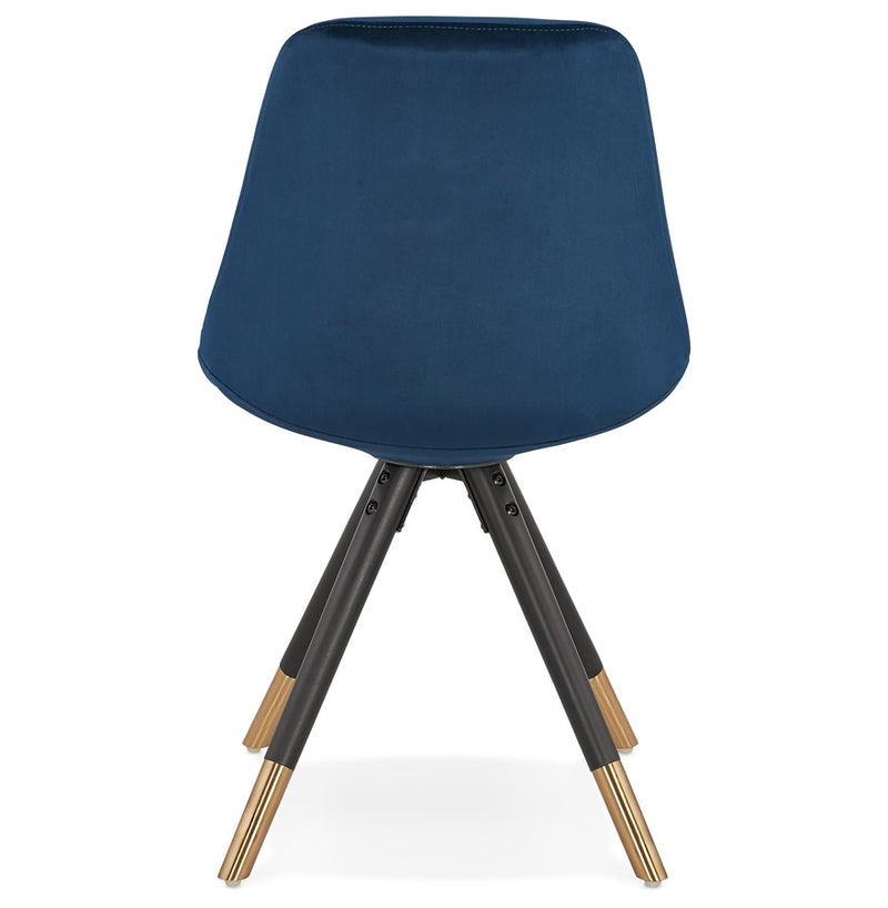 Design stoel 'HAMILTON' in blauw fluweel en poten in zwart hout - Majorr