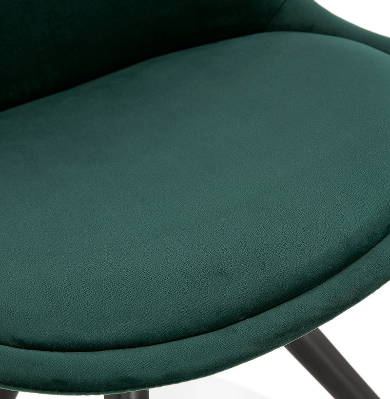 Design stoel 'HAMILTON' in groen fluweel en poten in zwart hout - Majorr