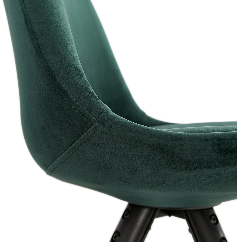 Design stoel 'HAMILTON' in groen fluweel en poten in zwart hout - Majorr