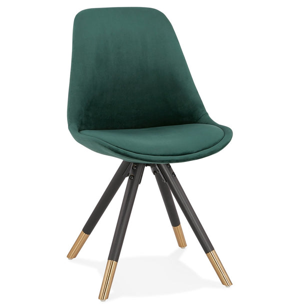 Design stoel 'HAMILTON' in groen fluweel en poten in zwart hout - Majorr
