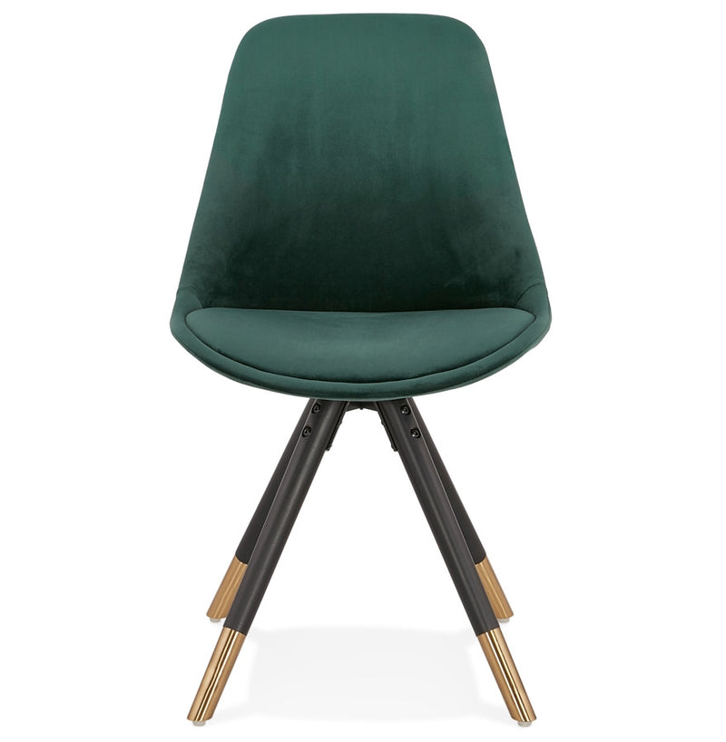 Design stoel 'HAMILTON' in groen fluweel en poten in zwart hout - Majorr