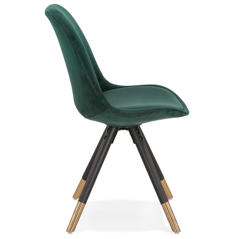 Design stoel 'HAMILTON' in groen fluweel en poten in zwart hout - Majorr