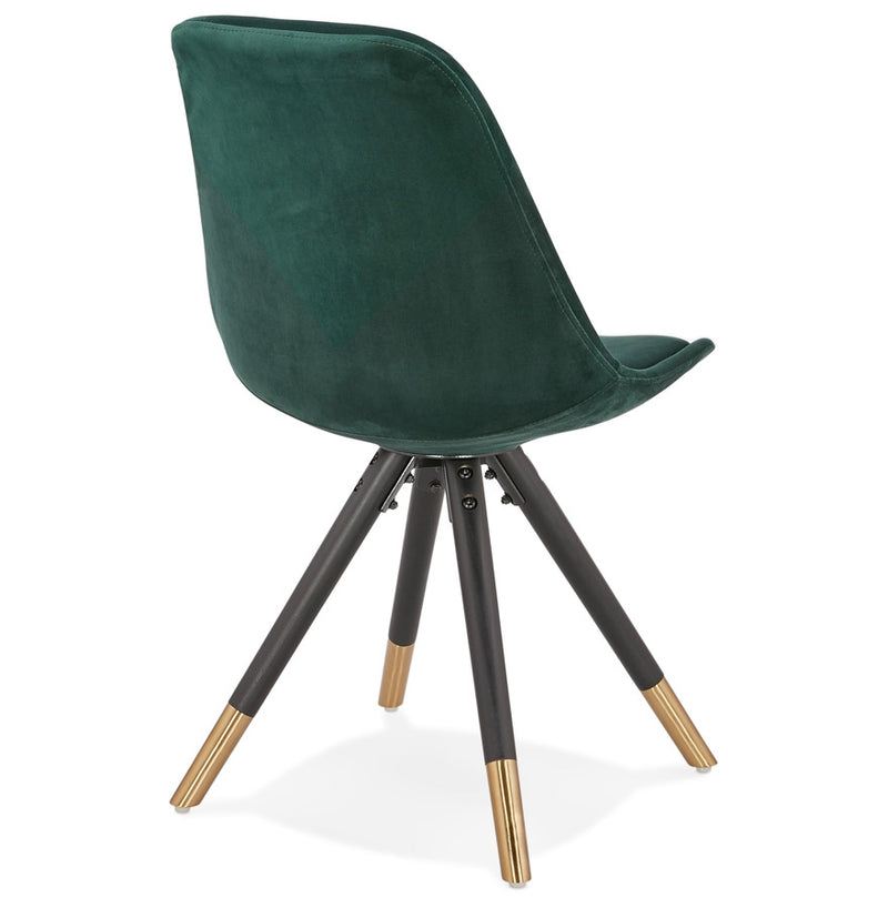 Design stoel 'HAMILTON' in groen fluweel en poten in zwart hout - Majorr