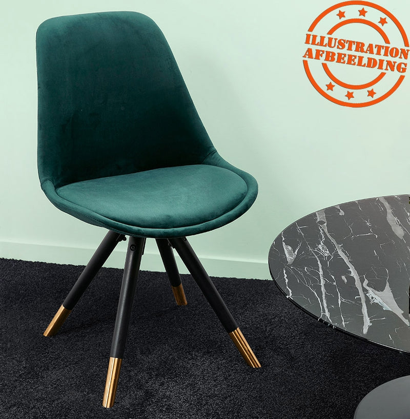 Design stoel 'HAMILTON' in groen fluweel en poten in zwart hout - Majorr