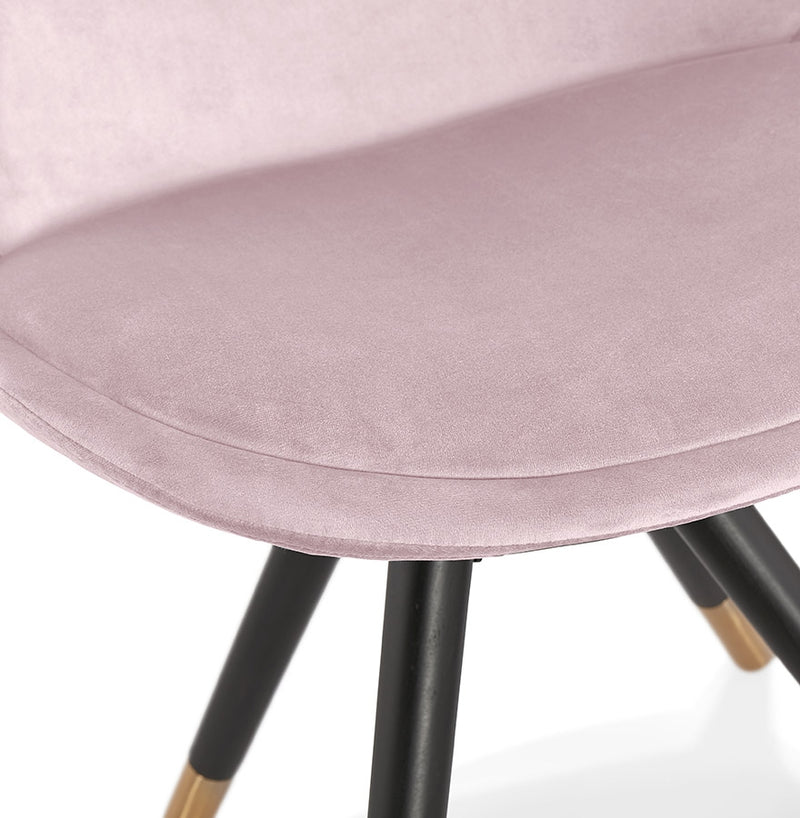 Design stoel 'HAMILTON' in roze fluweel en poten in zwart hout - Majorr