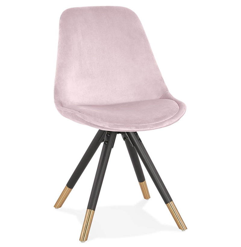 Design stoel 'HAMILTON' in roze fluweel en poten in zwart hout - Majorr