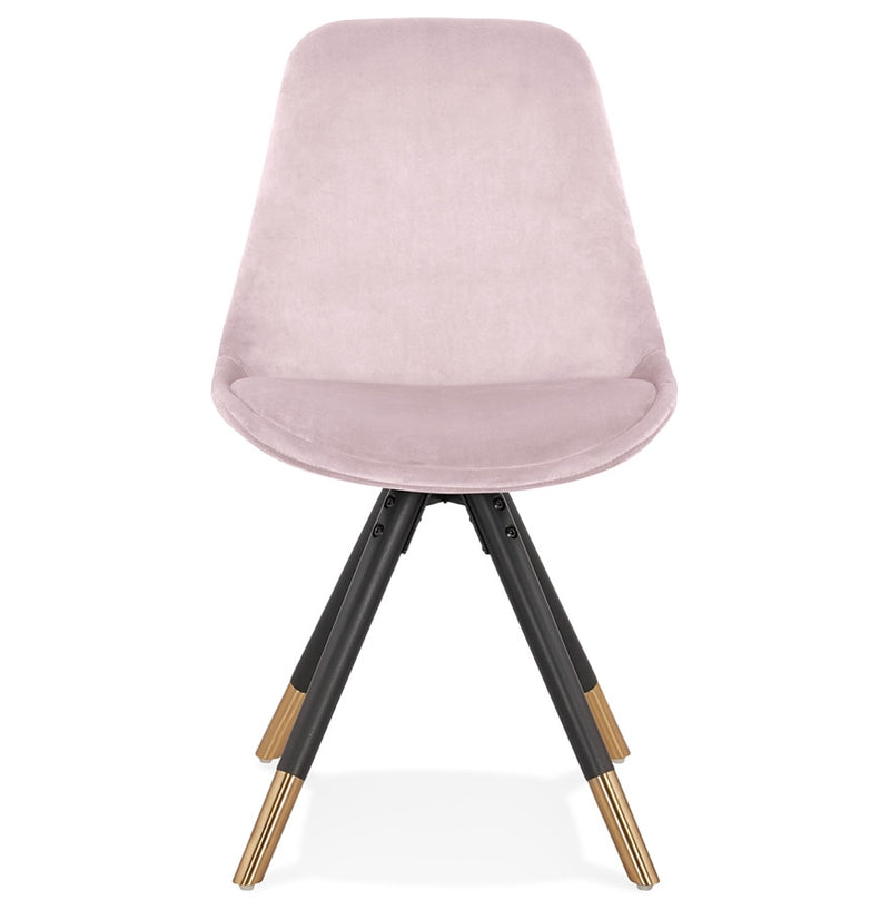 Design stoel 'HAMILTON' in roze fluweel en poten in zwart hout - Majorr