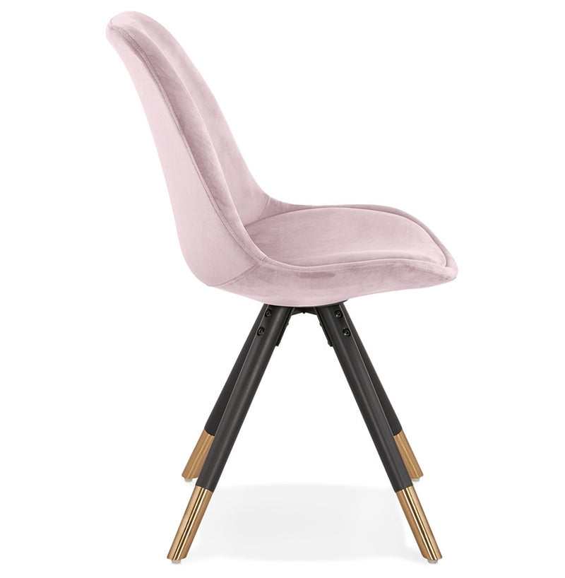 Design stoel 'HAMILTON' in roze fluweel en poten in zwart hout - Majorr