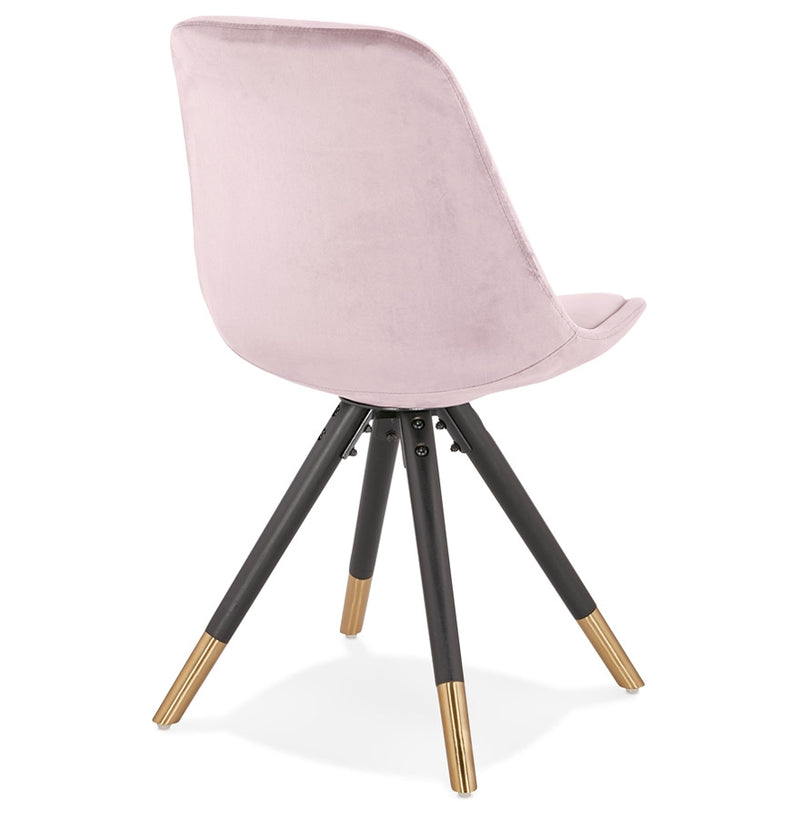 Design stoel 'HAMILTON' in roze fluweel en poten in zwart hout - Majorr