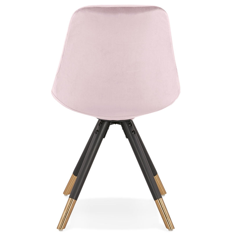 Design stoel 'HAMILTON' in roze fluweel en poten in zwart hout - Majorr