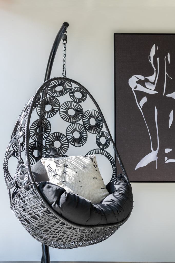 Hanging Chair+Cushions Bula Metal/Reed Black - Majorr