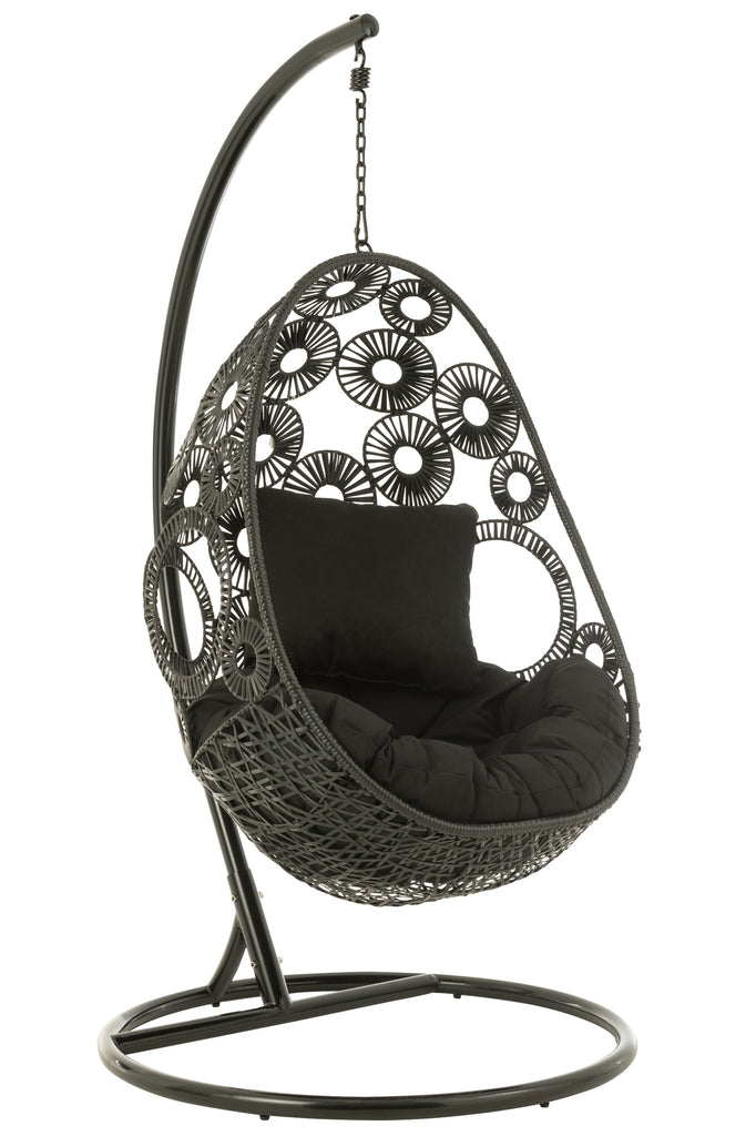 Hanging Chair+Cushions Bula Metal/Reed Black - Majorr