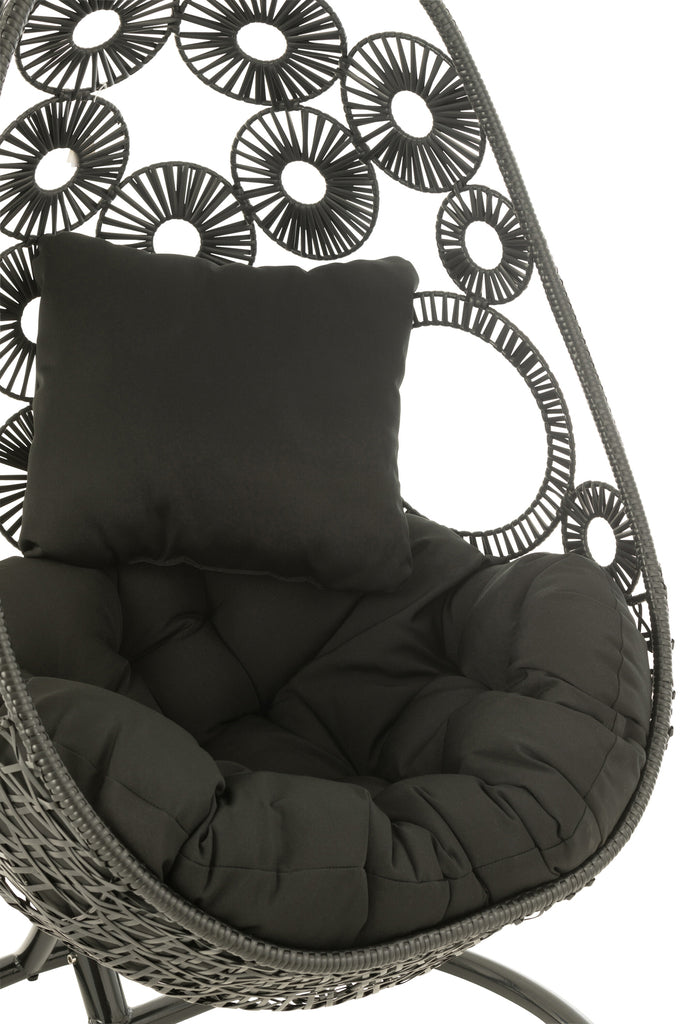 Hanging Chair+Cushions Bula Metal/Reed Black - Majorr