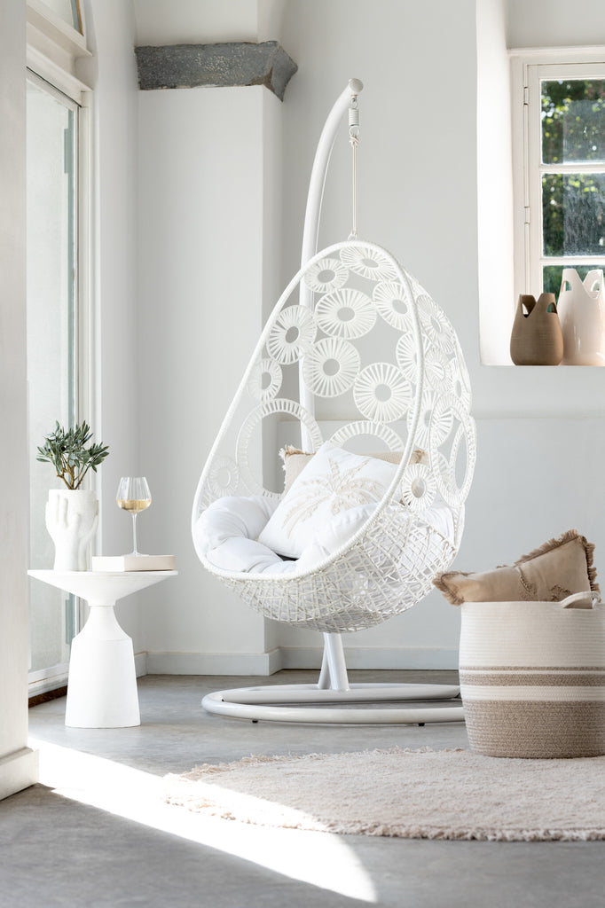 Hanging Chair+Cushions Bula Metal/Reed White - Majorr