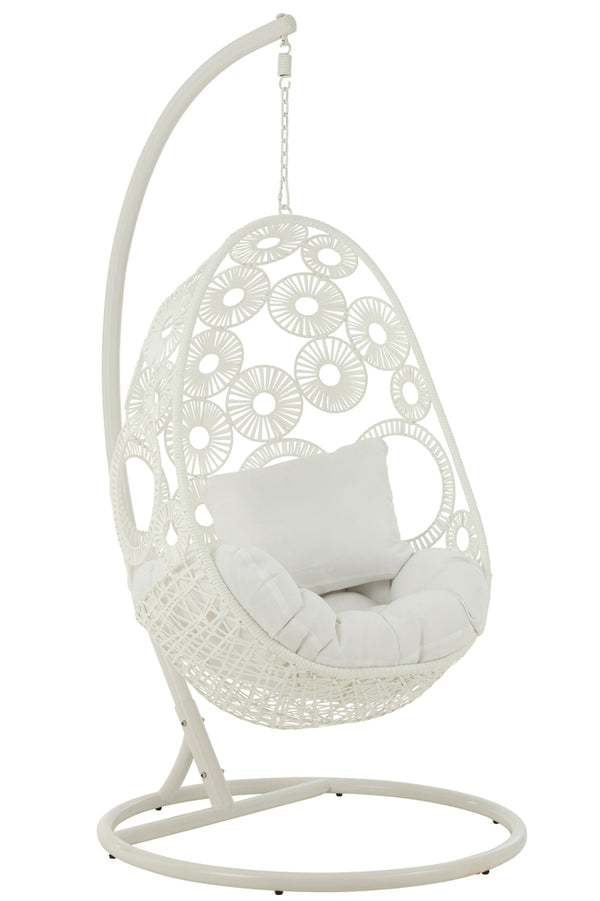 Hanging Chair+Cushions Bula Metal/Reed White - Majorr