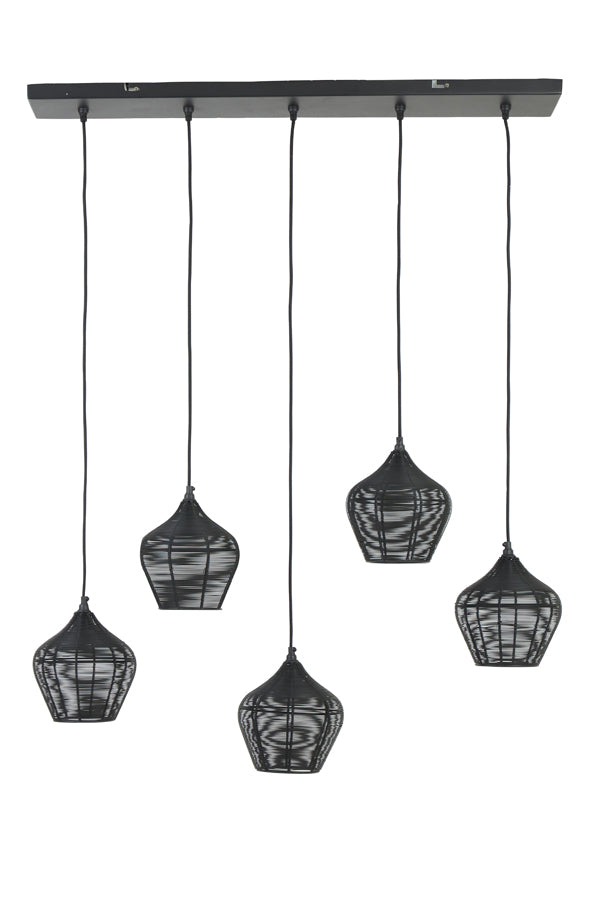 Hanging lamp 5L 100x20x122 cm ALVARO matt black - Majorr