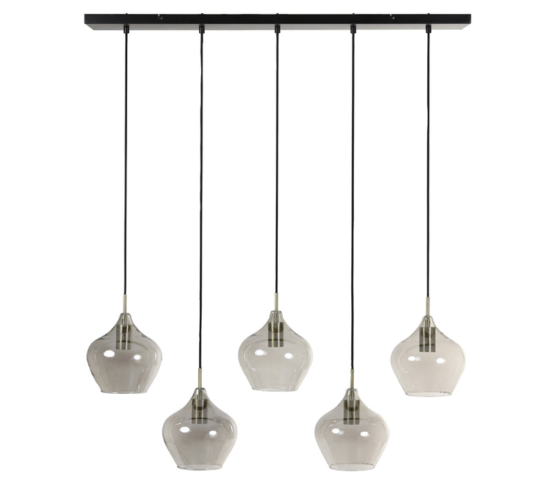 Hanging lamp 5L 104x20x120 cm RAKEL antique bronze+smoked - Majorr