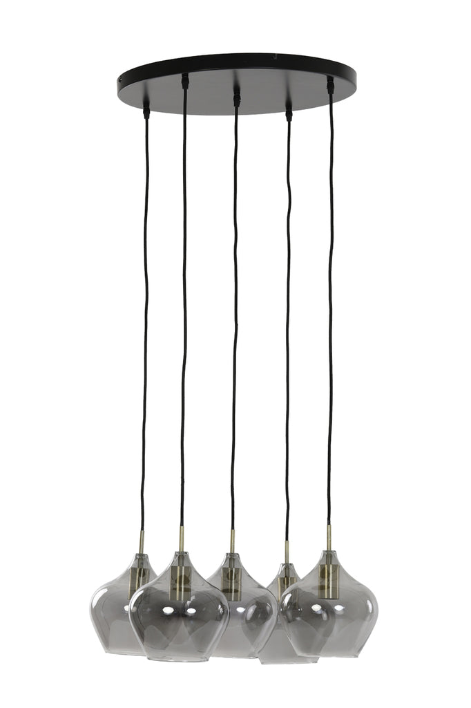 Hanging lamp 5L 61x66 cm RAKEL antique bronze+smoked - Majorr