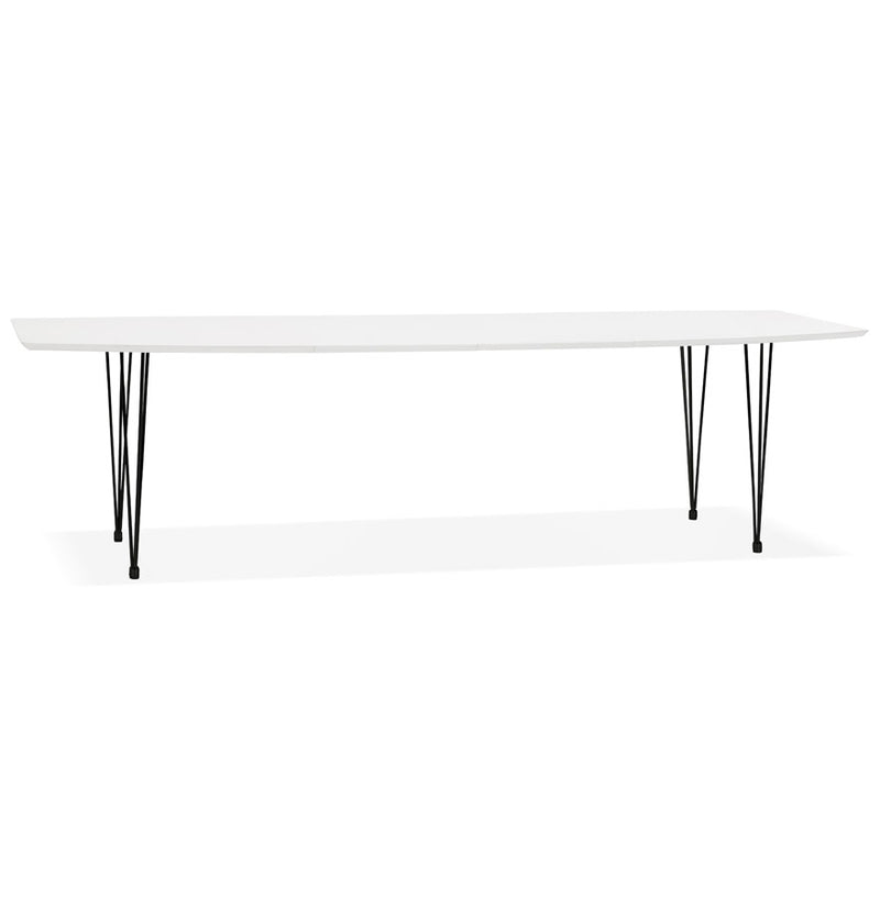 Uitschuifbare design eettafel 'HUSKI' wit met zwart metalen voeten industriële stijl - 170(270)x100 cm - Majorr
